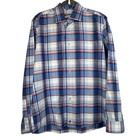 Johnnie-O Hangin' Out Plaid Button Down Shirt Blue Red Large Preppy Surf - Picture 1 of 10